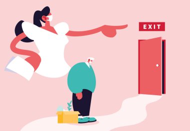 Büyük patron kapıyı işaret ediyor, Coronavirus işsizliği.