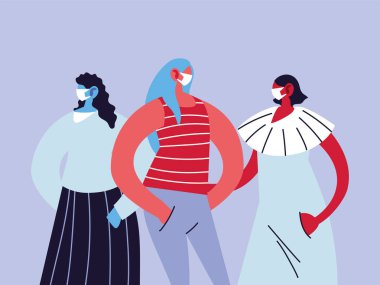 Tıbbi maskeli kadınlar, kendilerini koronavirüsün salgın enfeksiyonundan koruyorlar.