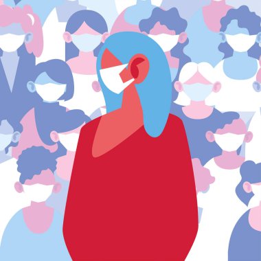 Tıbbi maskeli kadın viral enfeksiyondan kaçınıyor