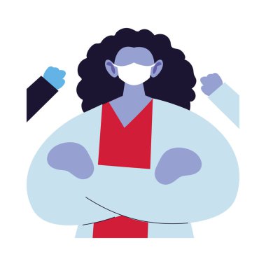 Tıbbi kadın yüz maskesi kullanıyor.