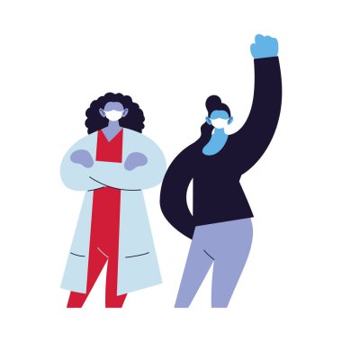 Doktor ve hasta yüz maskesi kullanıyor.