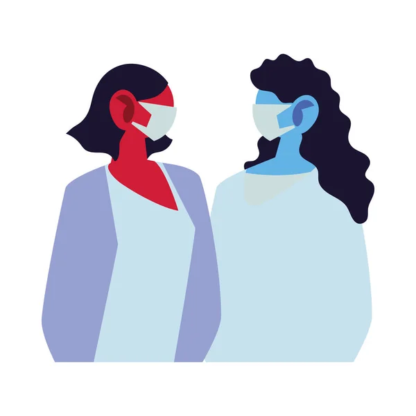 Mujeres jóvenes usando máscaras faciales — Vector de stock