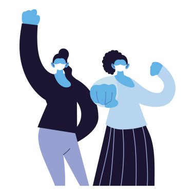 Yüz maskesi takan güçlü kadınlar.