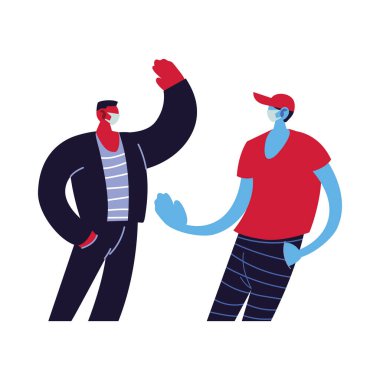 Yüz maskesi takan genç adamlar