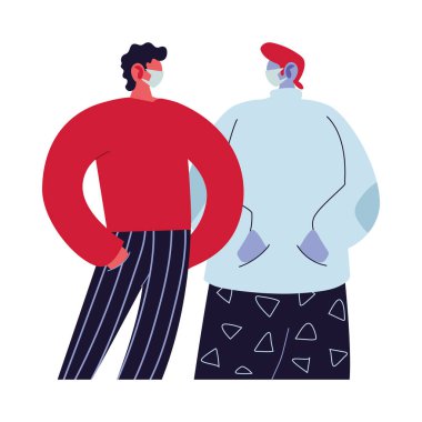 Yüz maskesi takan genç adamlar