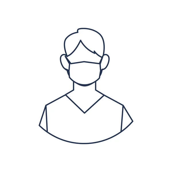 Pria dokter dengan topeng wajah medis, staf medis, ikon gaya baris - Stok Vektor