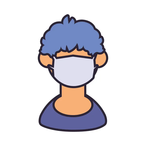 Hombre con máscara médica, línea y relleno icono de estilo — Archivo Imágenes Vectoriales