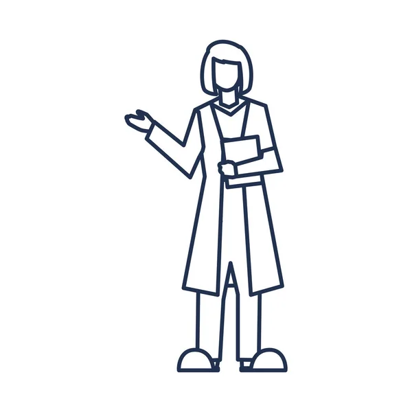 Femeie medic în picioare, personal medical, linie stil pictogramă — Vector de stoc