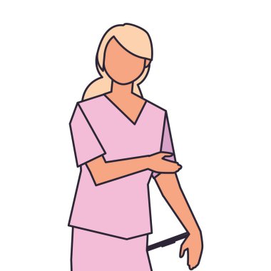 kadın doktor ayakta, sağlık personeli, çizgi ve dolgu tarzı simgesi