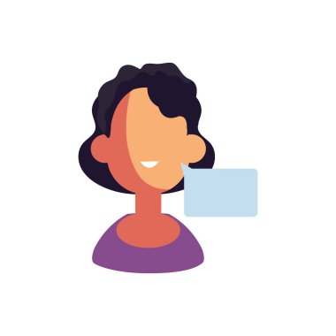 Beyaz arka planda konuşma balonu olan kadın