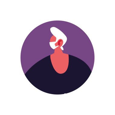 Beyaz arka planda tıbbi maskeli bir adam.