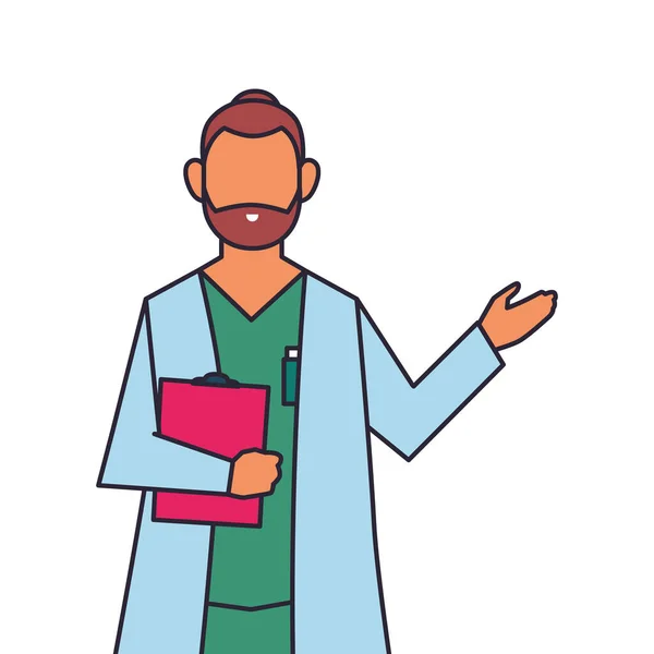Άνθρωπος γιατρός στέκεται, ιατρικό προσωπικό, γραμμή και συμπληρώστε το στυλ εικονίδιο — Διανυσματικό Αρχείο