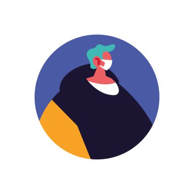 Beyaz arka planda tıbbi maskeli bir adam.