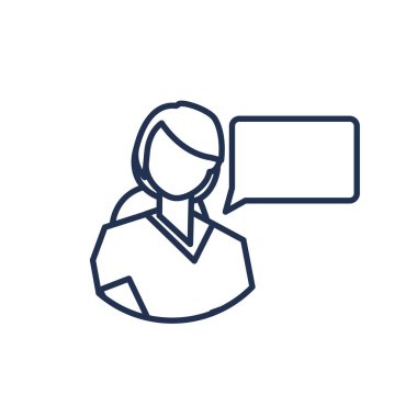 Konuşma balonu olan kadın doktor, tıbbi personel, çizgi tarzı simge