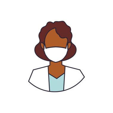 Tıbbi yüz maskeli kadın doktor, çizgi ve dolgu stili simgesi