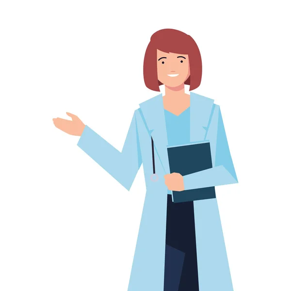 Doctora de pie, personal médico sobre fondo blanco — Vector de stock