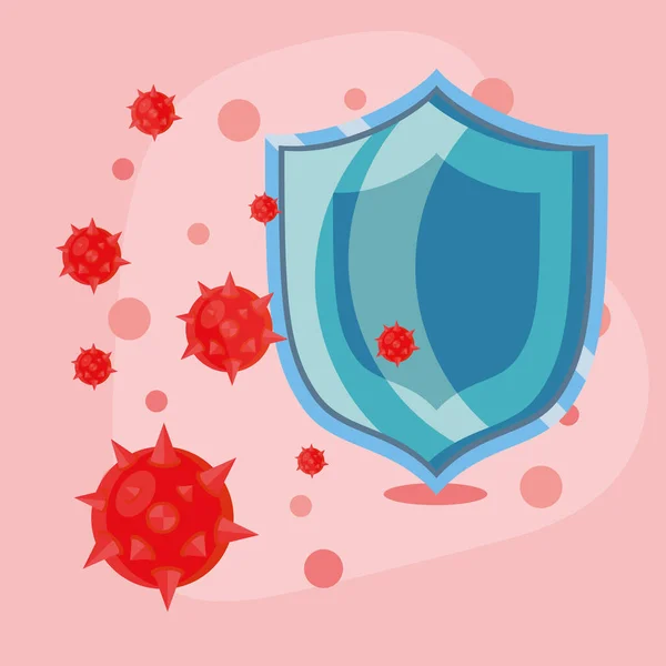 Protective shield with virion of coronavirus — Stock Vector