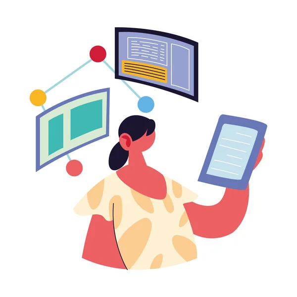 Woman working on data on computer. — Stock Vector