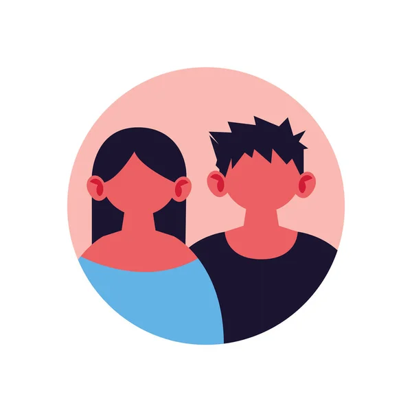 Porträt eines gesichtslosen Paares in kreisförmigem Rahmen — Stockvektor