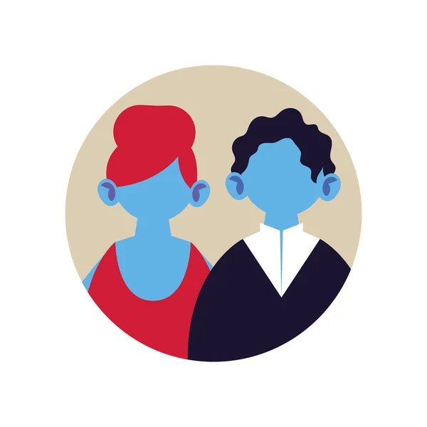 Retrato de casal sem rosto em quadro circular — Vetor de Stock