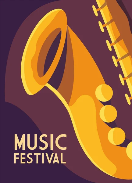 Cartel del festival de música con instrumento musical — Archivo Imágenes Vectoriales