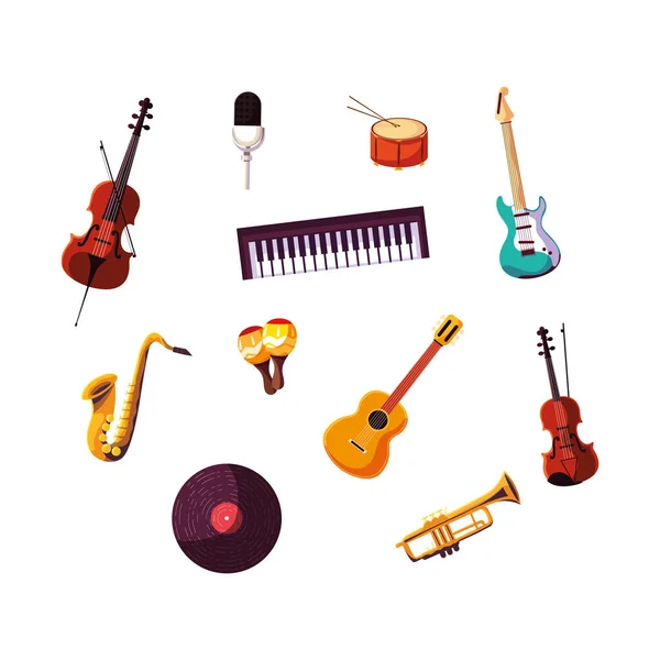 Набір музичного інструменту, музичний фестиваль — стоковий вектор