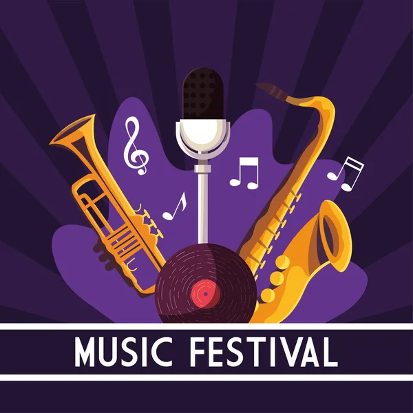 Cartel del festival de música con instrumento musical — Vector de stock