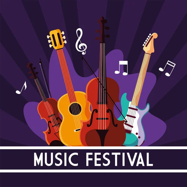 Cartel del festival de música con instrumento musical — Vector de stock