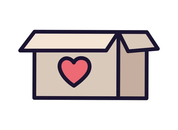 Pappkartong med hjärta, symbol för donation och välgörenhet — Stock vektor