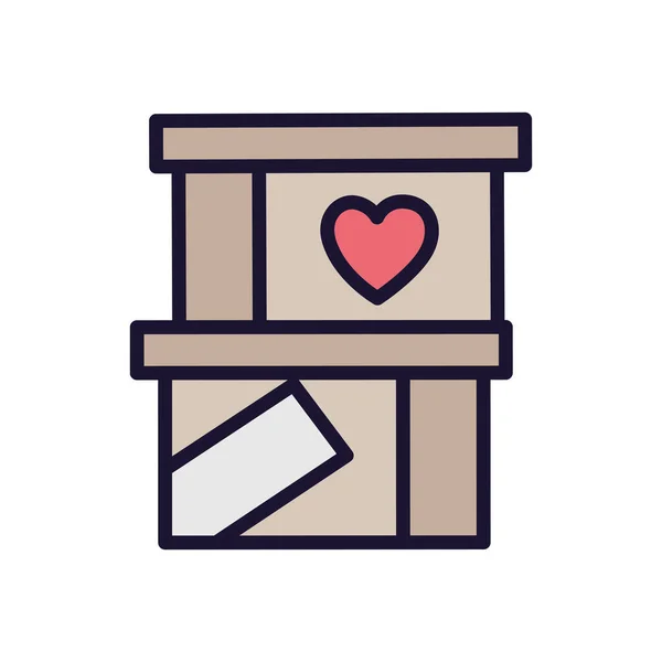 Pappkartonger med hjärta, symbol för donation och välgörenhet — Stock vektor