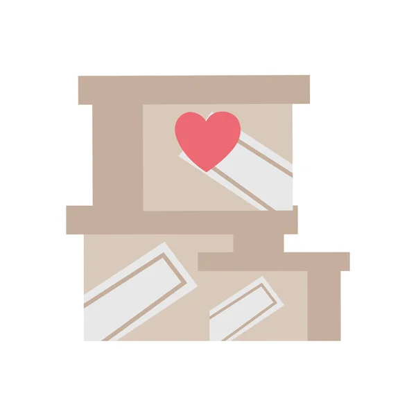 Pappkartonger med hjärta, symbol för donation och välgörenhet — Stock vektor