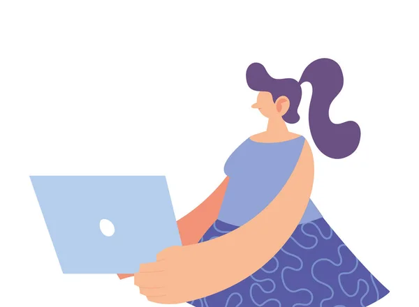 Femme avec ordinateur portable sur fond blanc — Image vectorielle
