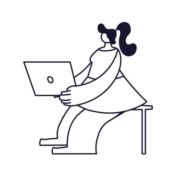 Mulher com laptop, ícone de estilo de linha —  Vetores de Stock