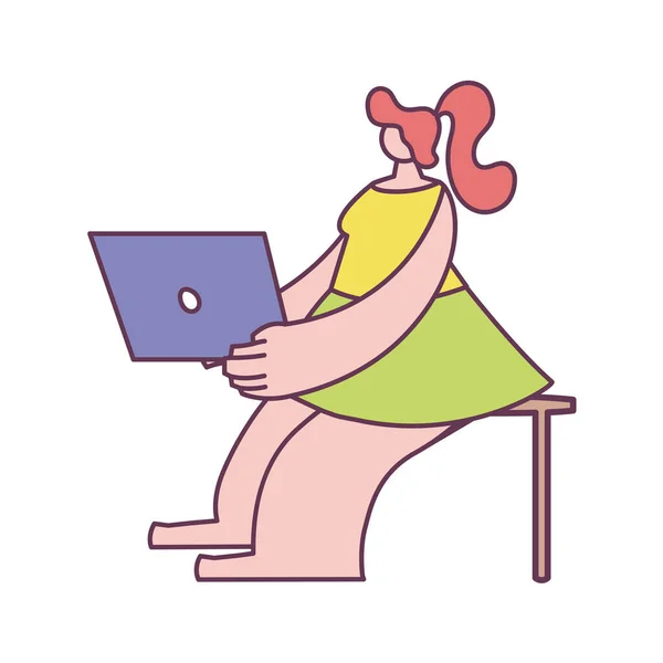 Mulher com laptop no fundo branco —  Vetores de Stock