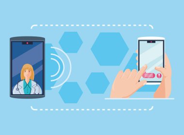 Akıllı telefonu tutan el, çevrimiçi tıbbi destek