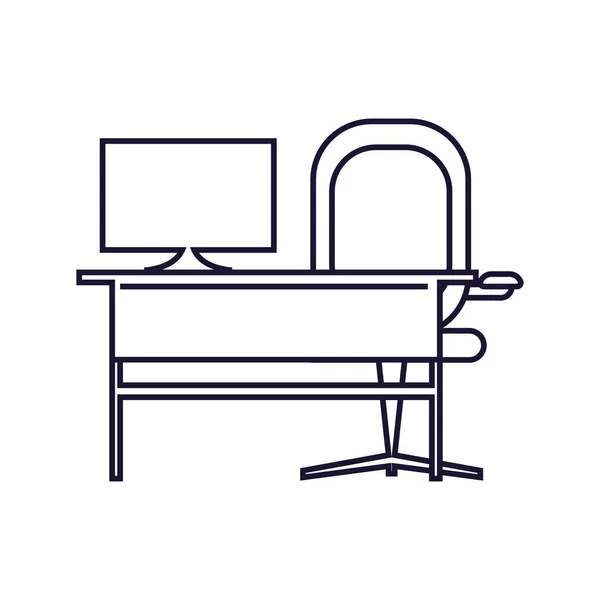 Espacio de trabajo con muebles de oficina, icono de estilo de línea — Vector de stock