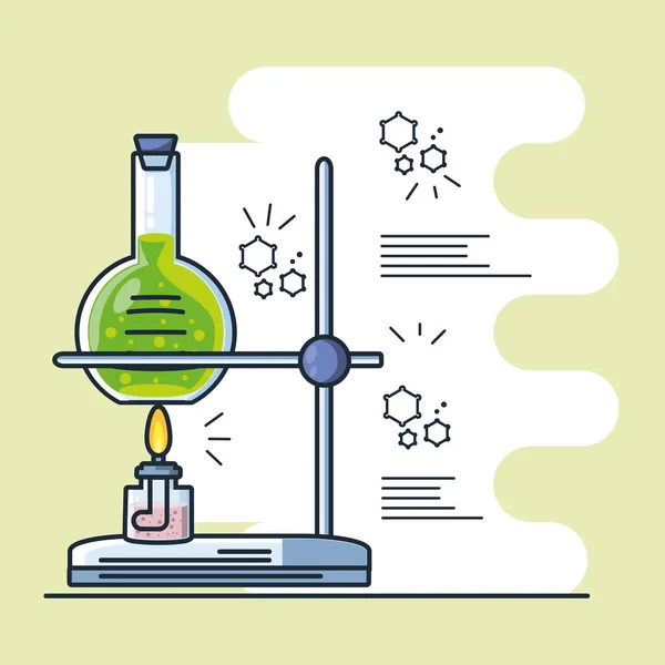 Infographie avec brûleur de laboratoire et test en tube, coronavirus de recherche — Image vectorielle