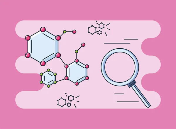 Connexion de molécules, recherche de coronavirus — Image vectorielle