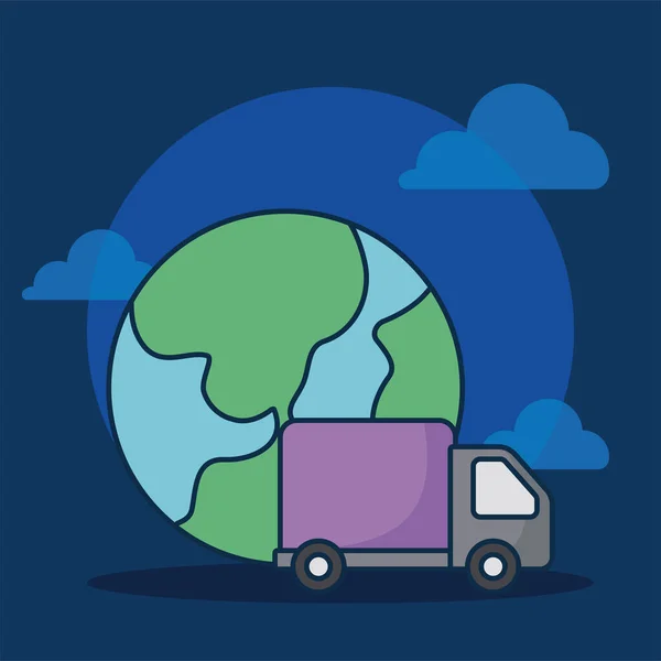 Vrachtauto met planeet aarde — Stockvector