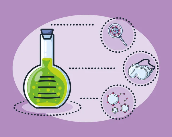 Infografika s chemickou laboratorní zkumavkou, výzkumný koronavirus — Stockový vektor