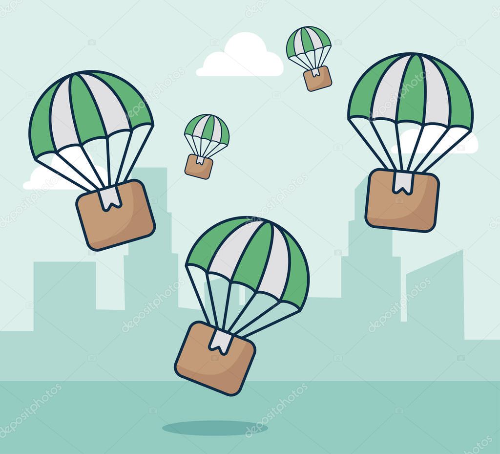 airmail shipping delivery on sky background