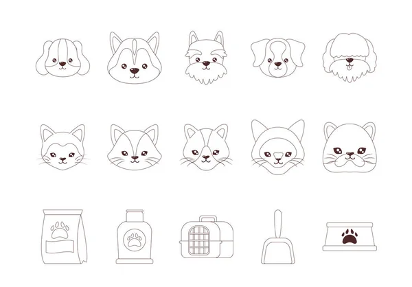 Set von Symbolen mit Haustieren und Accessoires, Linie Stil-Symbol — Stockvektor