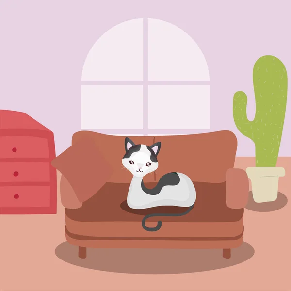 Gato bonito na sala de estar — Vetor de Stock