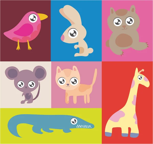 Ensemble d'animaux dans le style kawaii — Image vectorielle