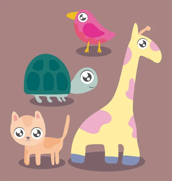 卡瓦伊风格的一组动物 — 图库矢量图片