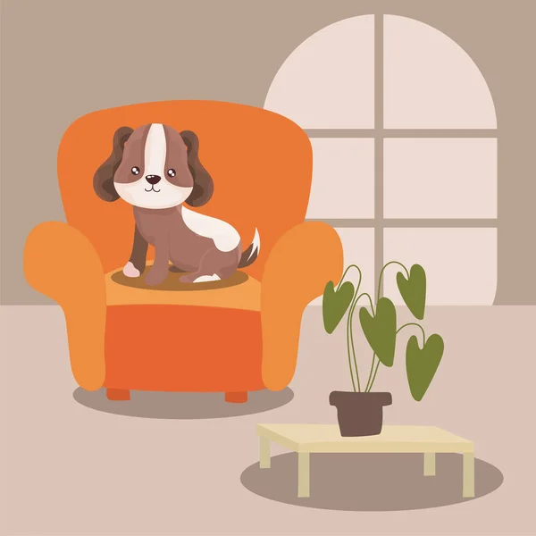 Αξιολάτρευτο σκυλί στο σαλόνι — Διανυσματικό Αρχείο