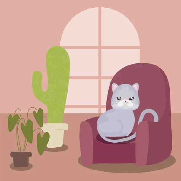 Schattig kat in woonkamer — Stockvector