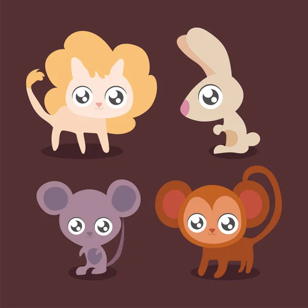 Ensemble d'animaux dans le style kawaii — Image vectorielle