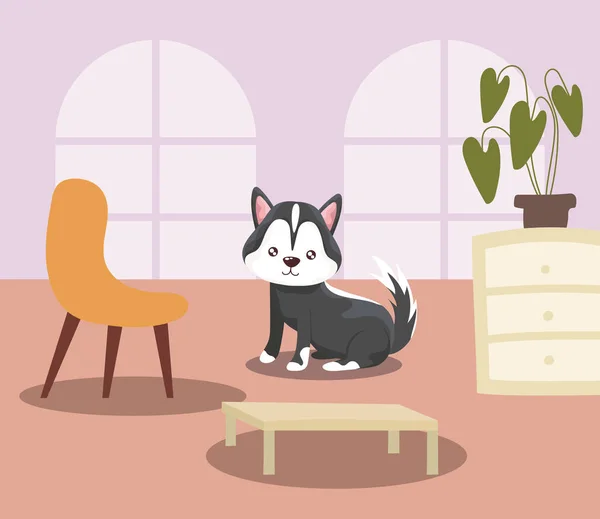 Adorable perro en sala de estar — Vector de stock