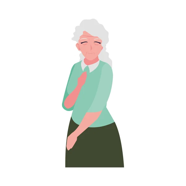 Ευτυχισμένη ηλικιωμένη γυναίκα που φοράει ρούχα — Διανυσματικό Αρχείο